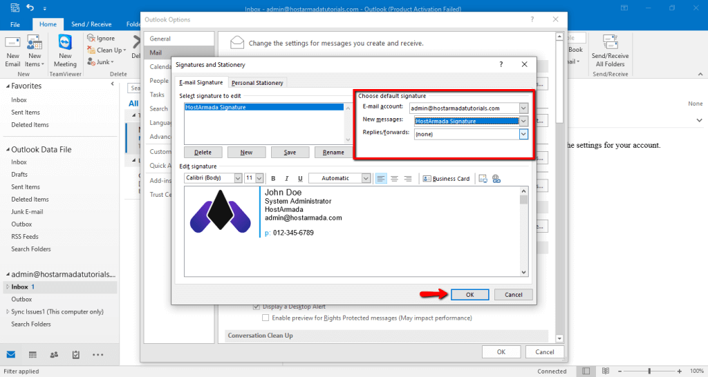 Pasting HTML signature
