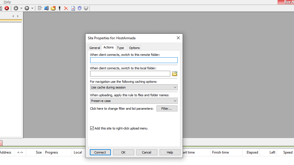 Actions tab settings