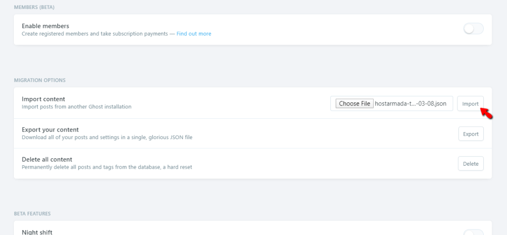 Initiate JSON file import