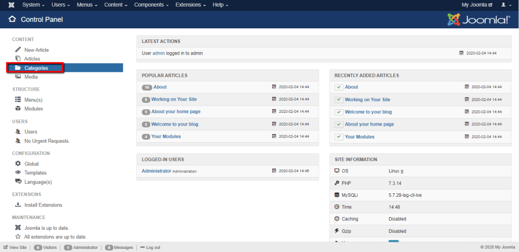 Accessing the Categories page