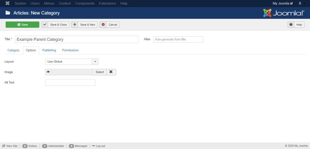 Configuring Joomla Category options