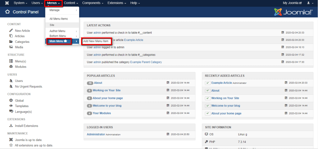 Accessing the Add New Menu Item page