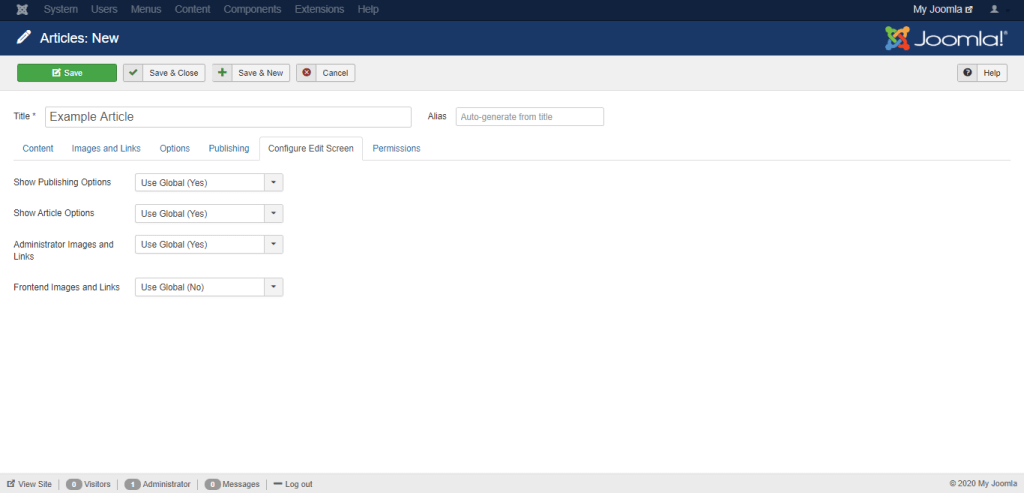 Article Configure Edit Screen tab