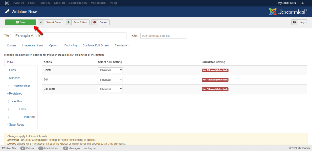 Article Permissions tab