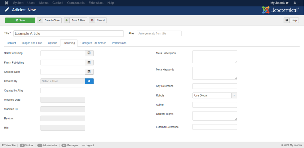 Article Publishing tab