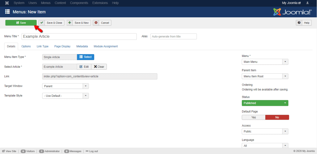 Saving the Menu Item