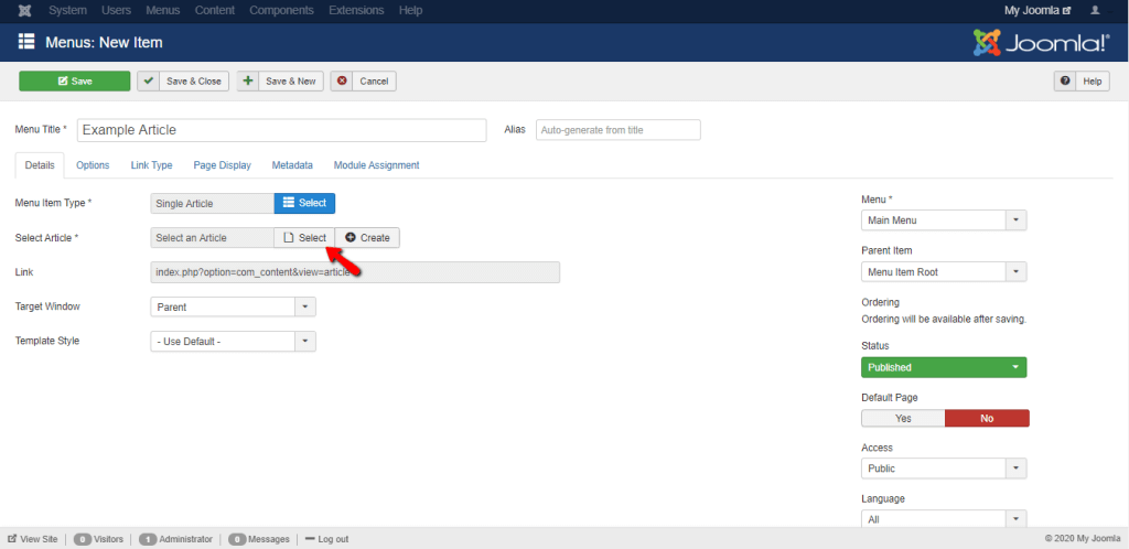 Select Article button