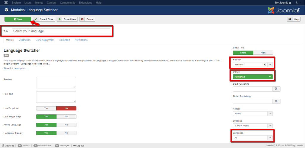 Adding the Language Switcher module