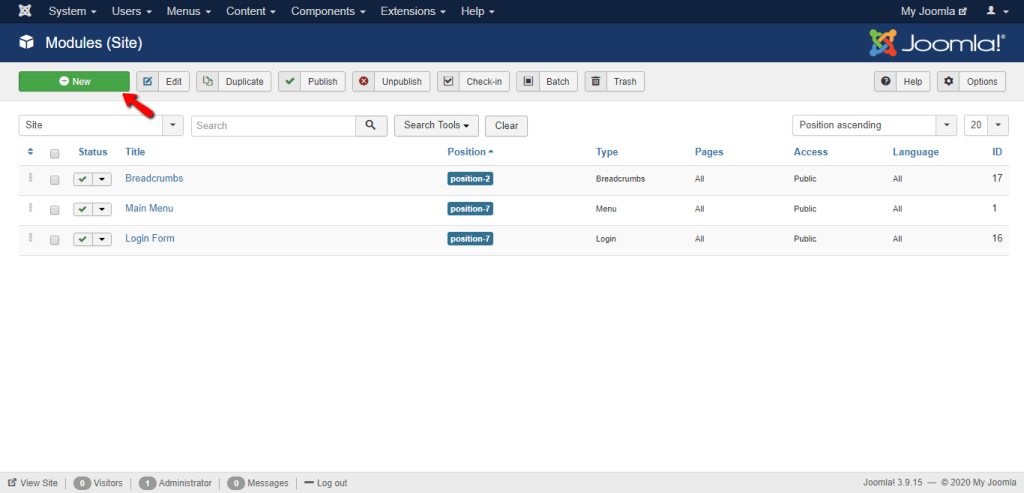 Add New module button