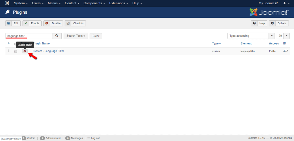 Enabling the Language Filter plugin