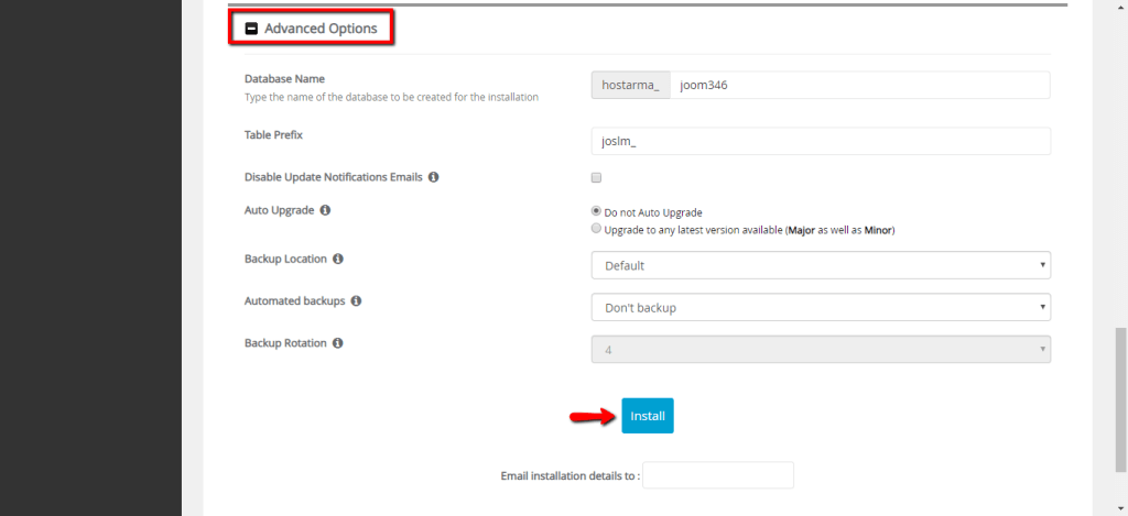 Advanced Options section
