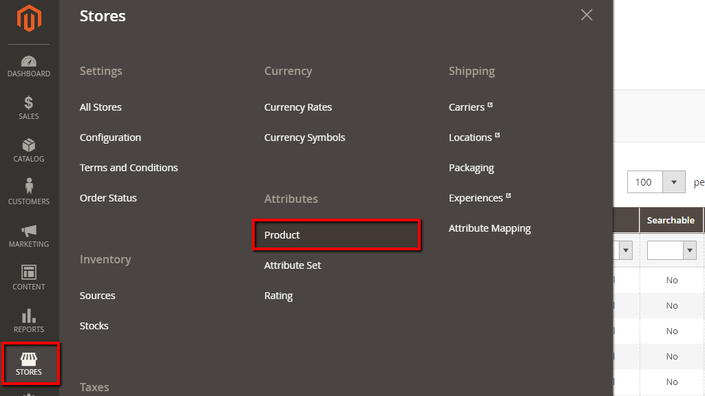 Accessing the Product Attributes page