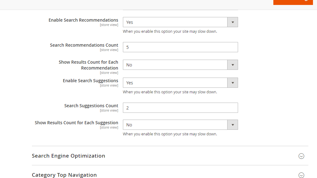 Catalog Search additional settings