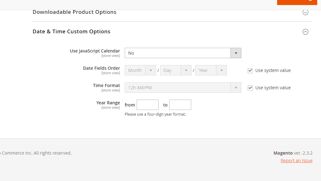 Date and Time Custom Options