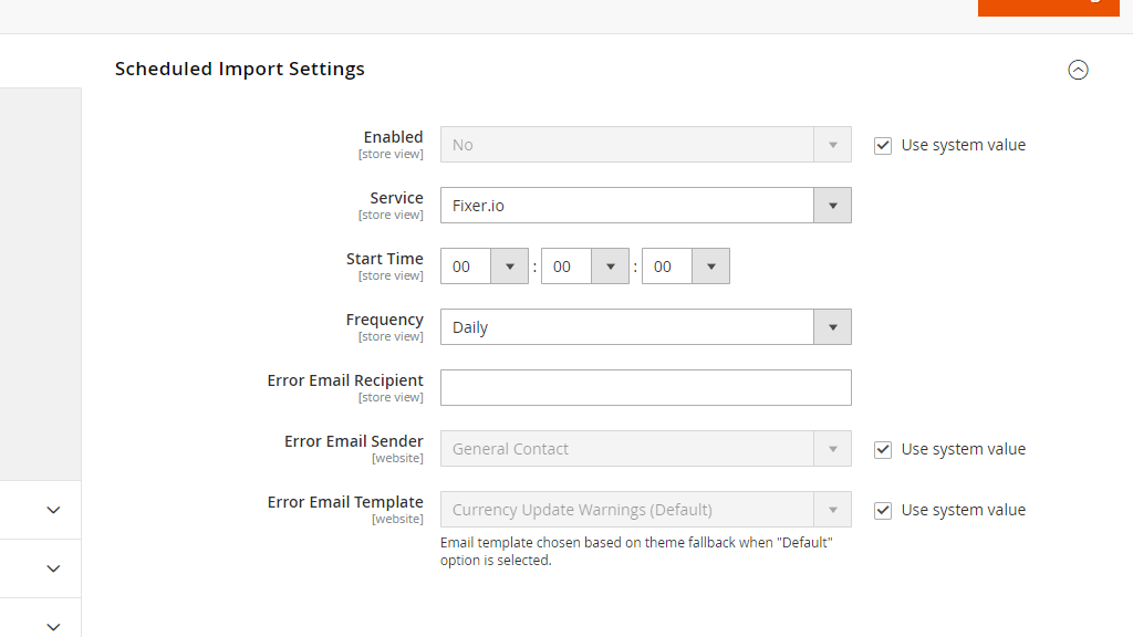 Scheduled Import Settings