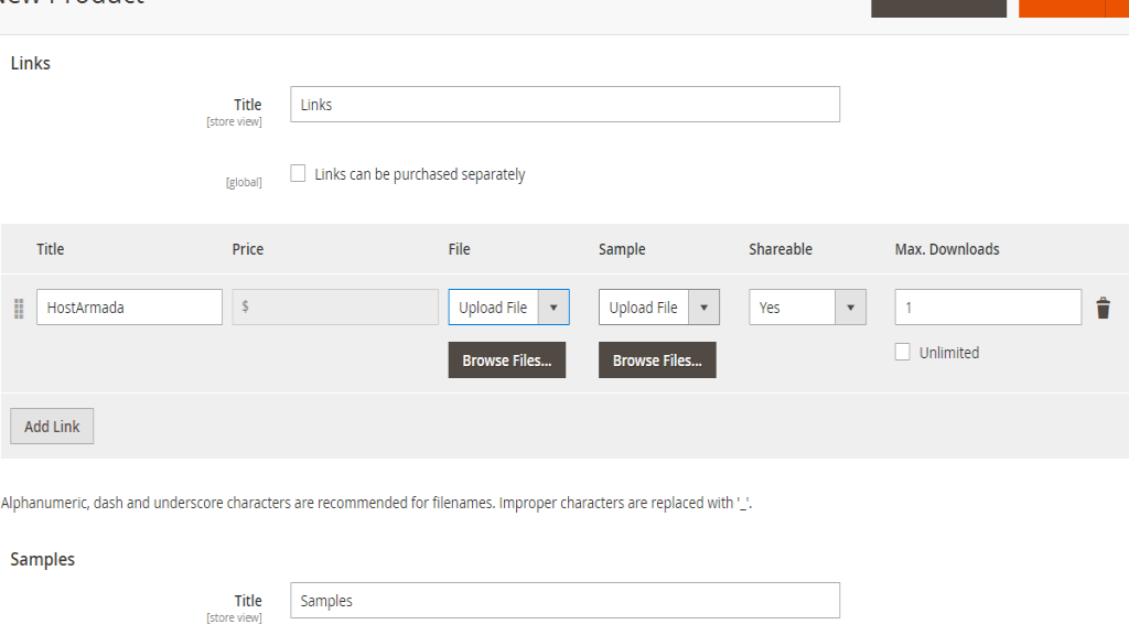 Configuring Link settings