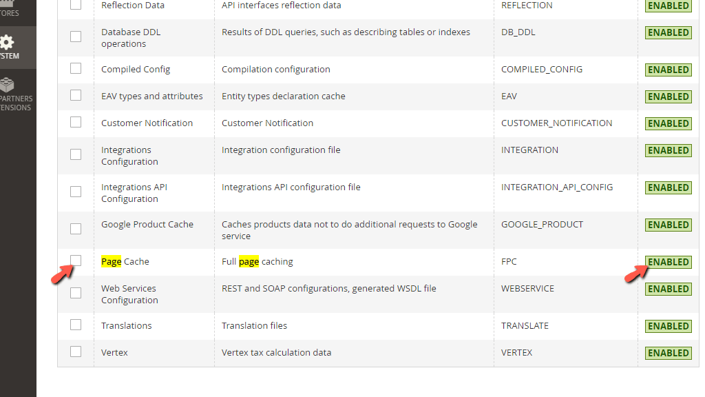 Magento Page Cache Enabled