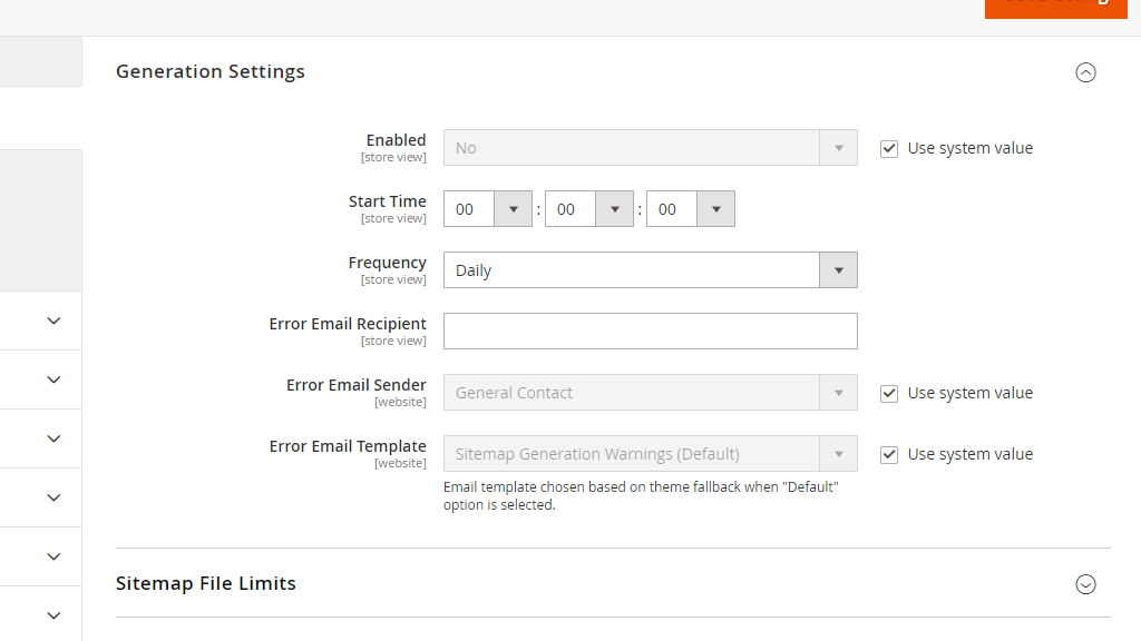 Sitemap Generation Settings