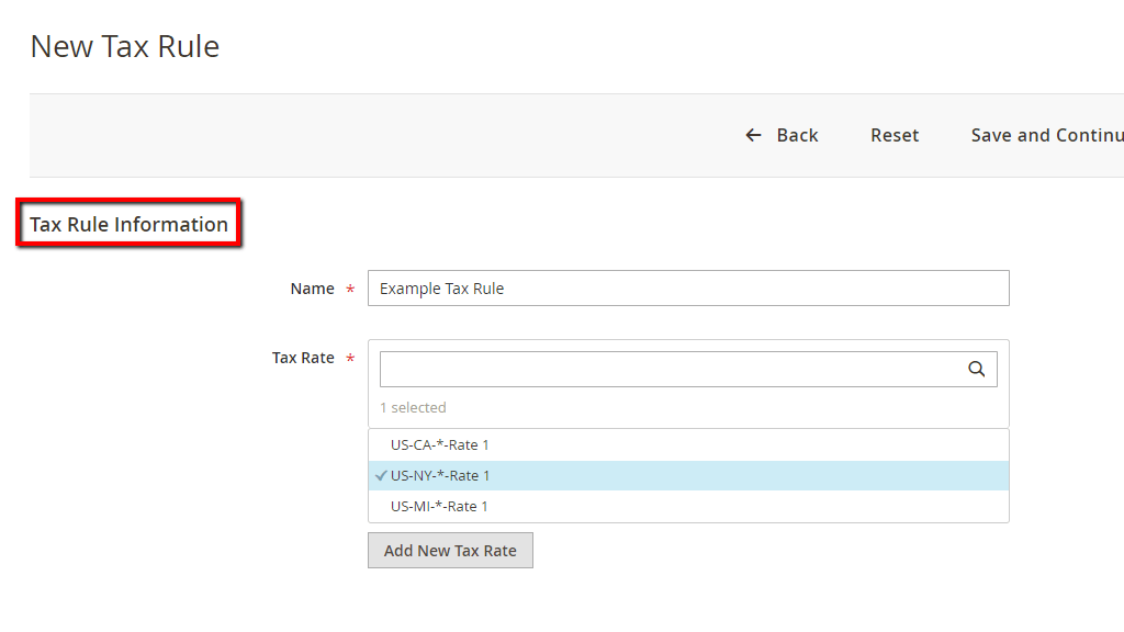 Entering the tax rule information