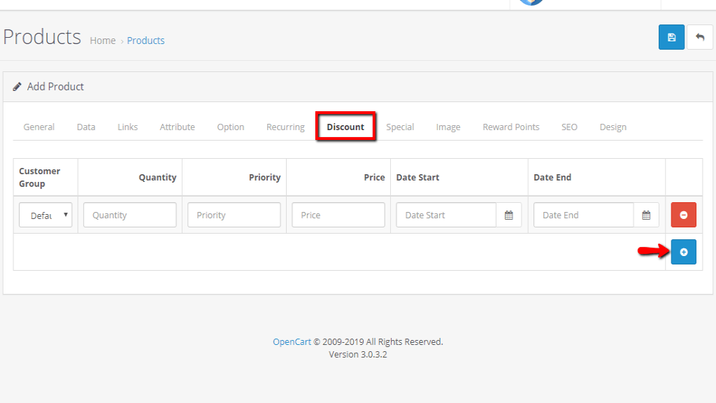 Discount Tab settings