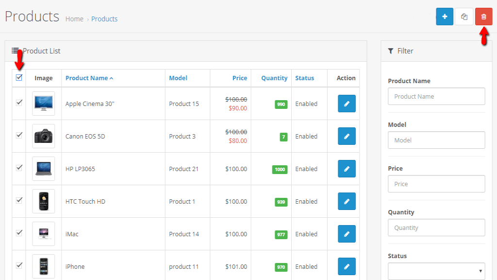Products page overview