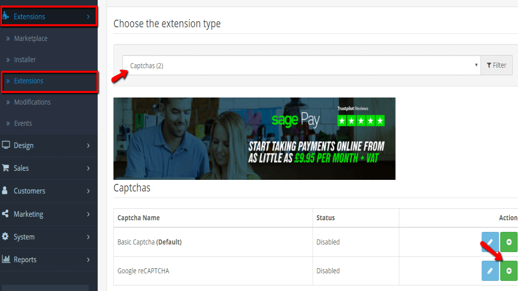 Listing the Captchas extension