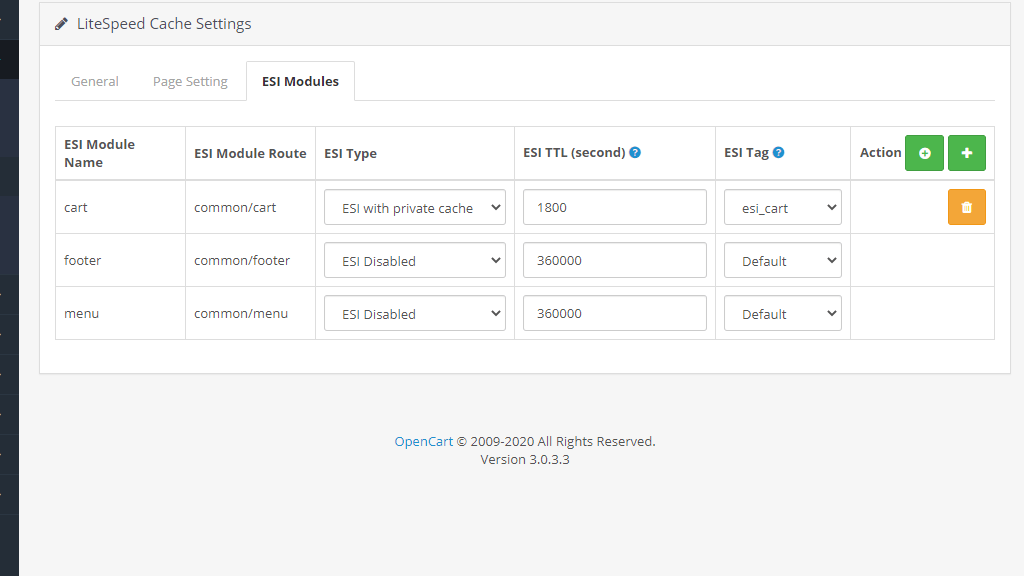 OpenCart LiteSpeed Cache Extension ESI Modules