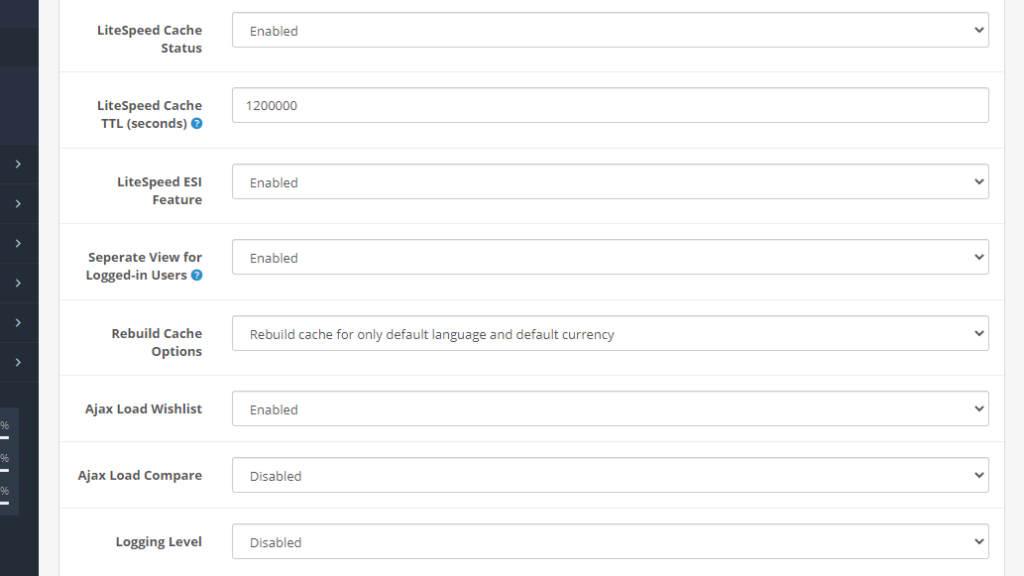 OpenCart LiteSpeed Cache Extension General Settings