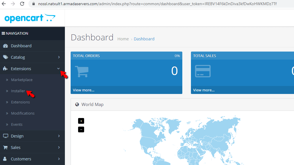 Access OpenCart Extension Installer
