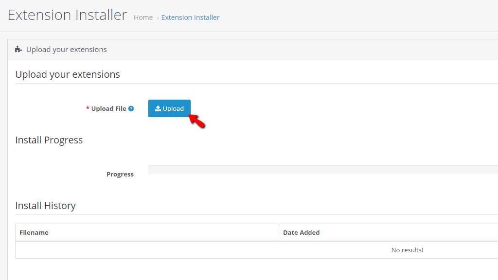 Upload OpenCart LiteSpeed Cache extension archive