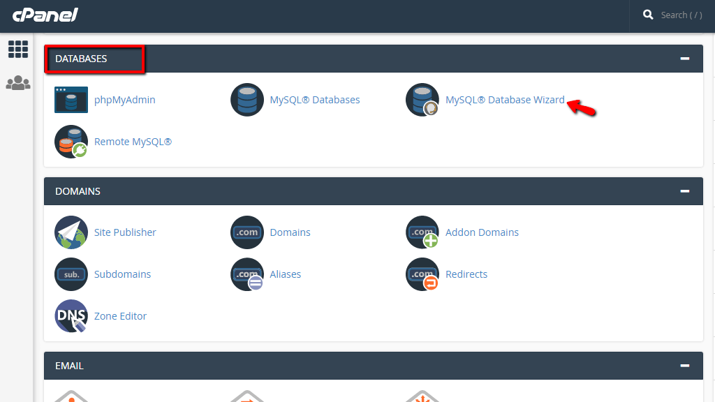 Accessing MySQL Wizard