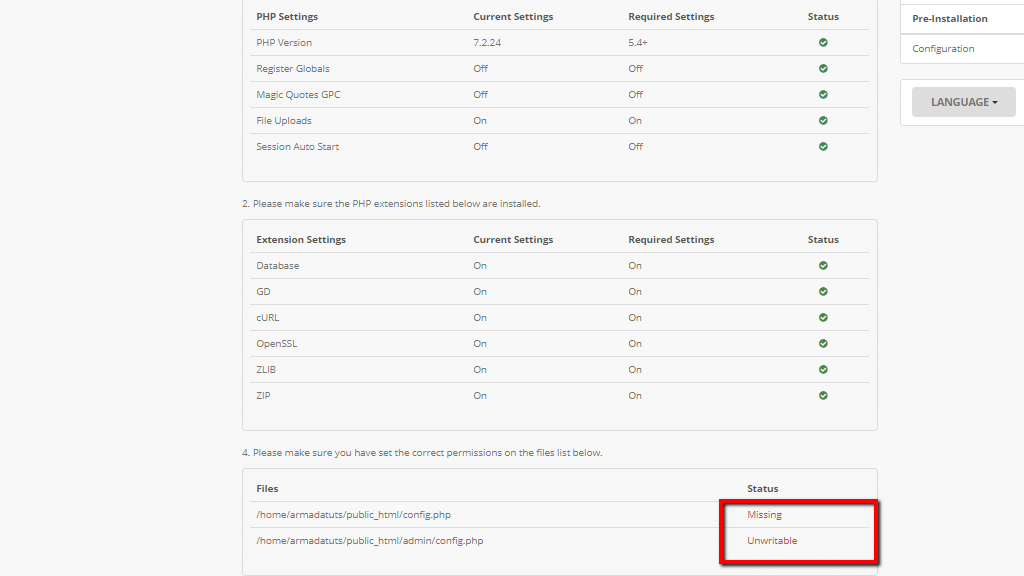 Pre-Installation check