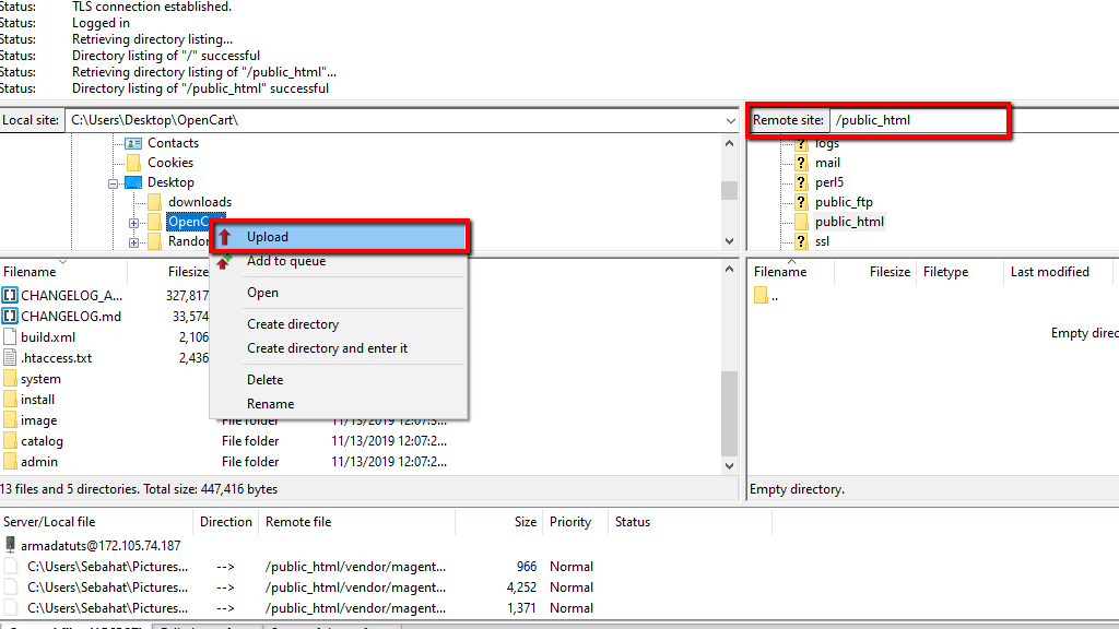 Uploading the files via FTP