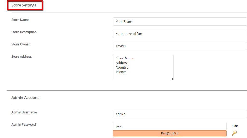 Store Settings Section