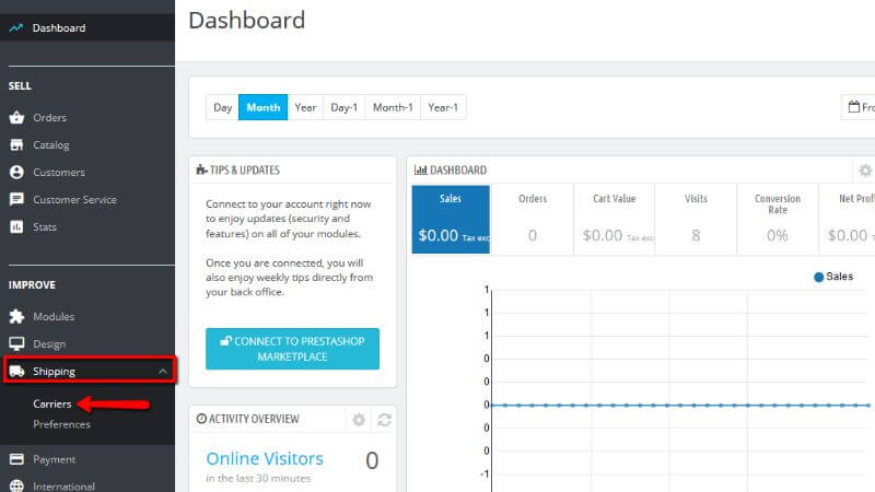 Accessing the carriers page