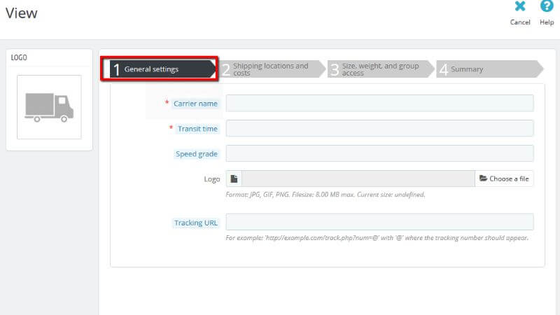 Add new carrier General settings page