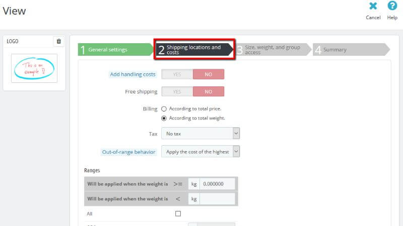 Configuring Shipping locations and costs for a new carrier