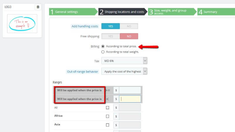 Set lower and upper limits for the created range