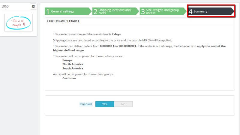 The summary step of adding new carrier