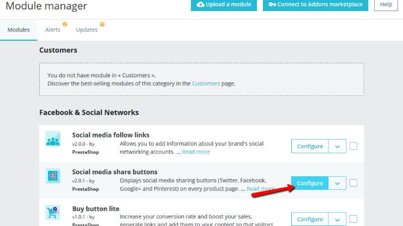 Accessing the Social media share buttons page