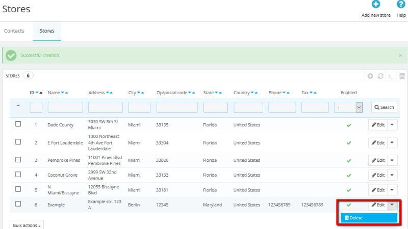 Deleting Store Contact