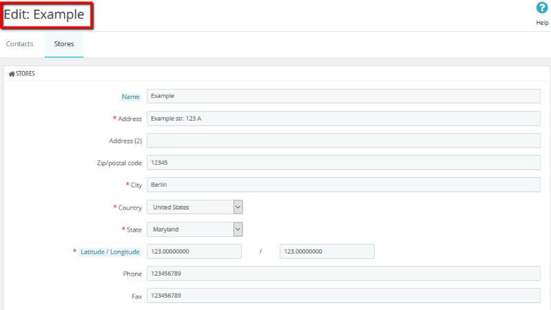 Edit Store Contact page overview