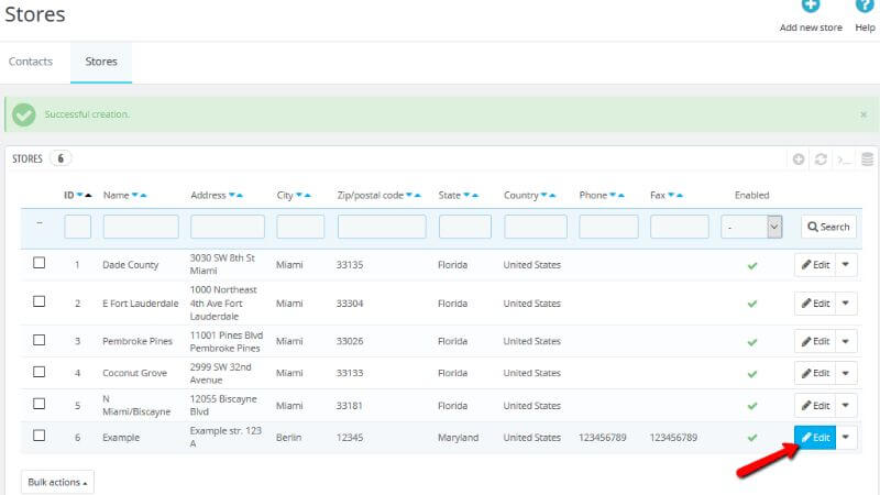 Editing Store Contact