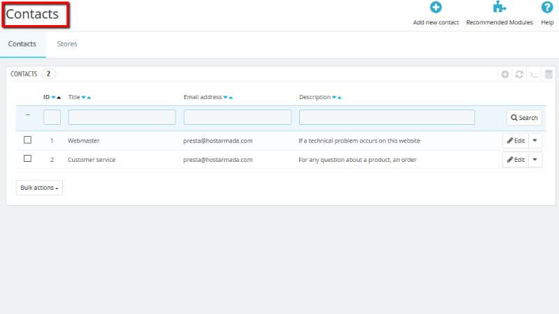 Contacts page overview