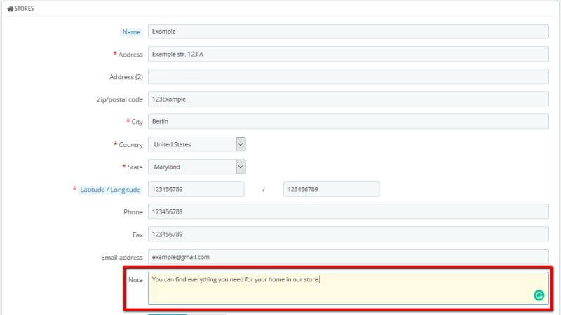 Configuring the Store Note
