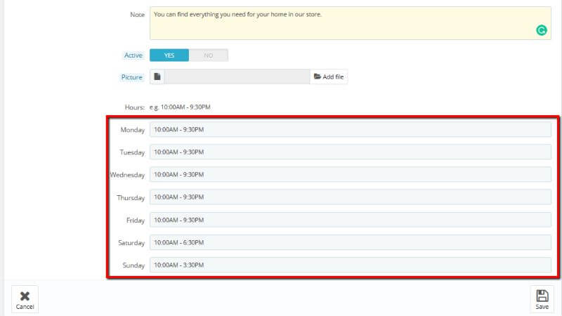 Configuring store working days
