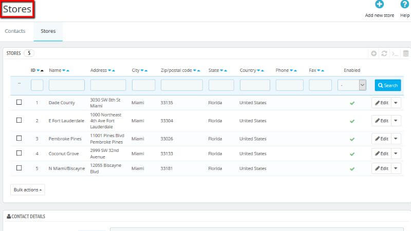 Stores page overview