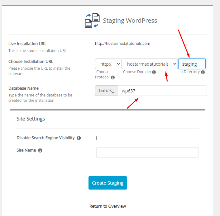softaculous-staging-details-setup