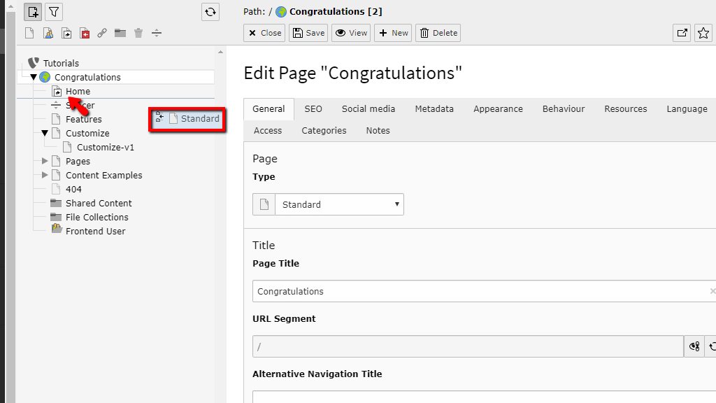 Insert Page into the Page Tree