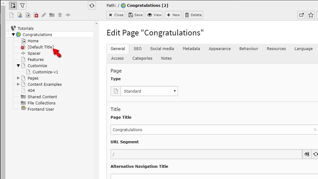 Page deployed into Page Tree